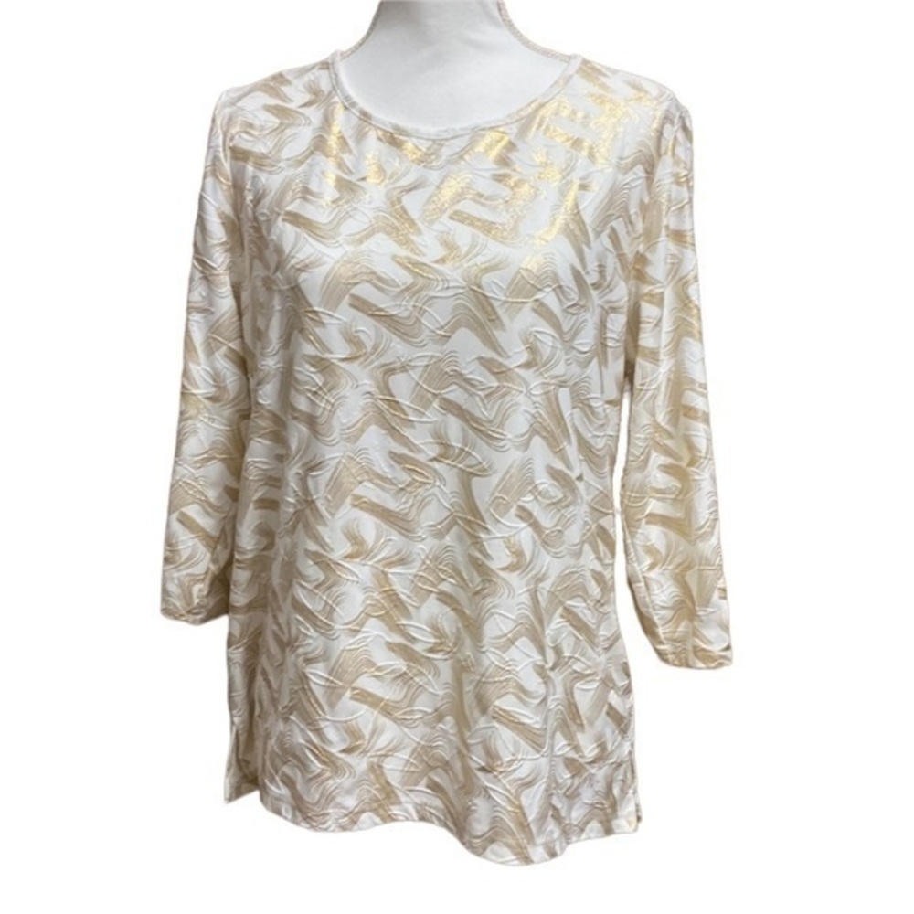 BonWorth Womens Medium Fun Print Blouse Stretchy Three Quarter Length‎ Sleeves